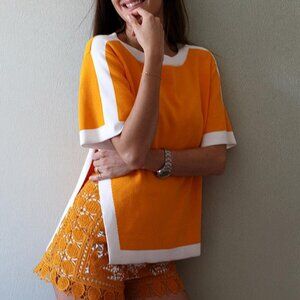 TORY BURCH Women's Celeste Tunic Sweater Top Size S In Orange